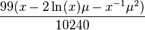 \frac{99(x-2\ln(x)\mu-x^{-1}\mu^2)}{10240}
